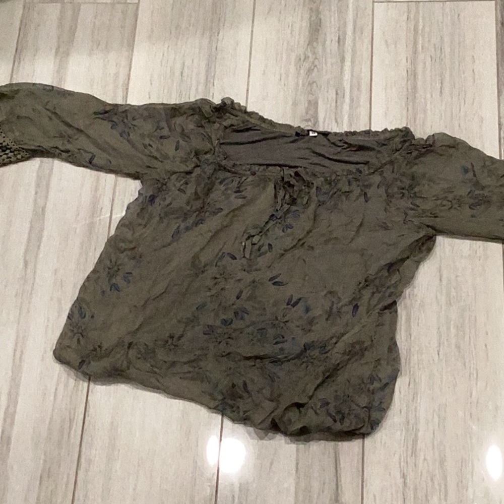 Floral Olive Green Women's Silk Top